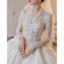 Long sleeve winter main wedding dress 2021 new bride Senior Heavy industry French court style large size slim small man