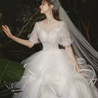 Main wedding dress 2021 new bride tailing small son series dream Super fairy pregnant woman Starry Sky French big size temperament