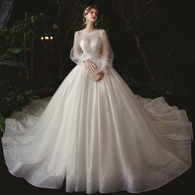 Mori main wedding dress 2021 new bride little tailed dream Super fairy long sleeve cover thick arm pregnant woman big size