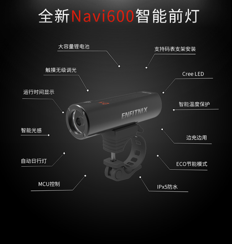 Enfitnix Navi600 Smart Headlight Xlite100 Tailllight Highway Highway Highway Mountain Bike Headlight