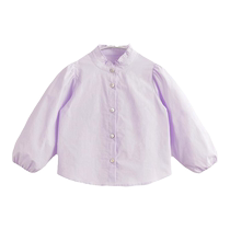 (Lu Fu) Marc Jenny 2024 Spring New Girls Pure Cotton Trimmed Small Stand Collar Shirt Childrens Shirt