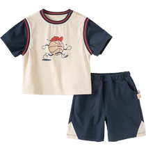 David Bella Boy Five Software Package 2024 Summer Childrens Baby Pure Cotton Sports T - shirt two pieces