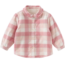(Same style in the mall) David Bella childrens shirt 2024 winter new style baby girls velvet plaid shirt