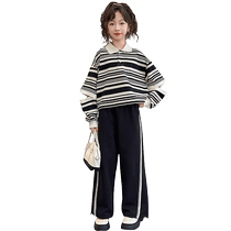 Yuyingfang Girls Suit Spring and Autumn 2024 Girls Autumn Clothing Medium and Large Childrens Sweater Casual Pants Two-piece Set