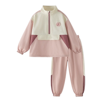 Girls sports suit big childrens contrasting color half-front childrens clothing childrens autumn clothing outdoor hiking clothes baby two-piece set