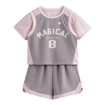 Quick-drying and breathable] Mark Jenny 2024 summer wear for boys and girls breathable sports fake two-piece short-sleeved suit