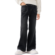 (Same style in the mall) Balabala childrens clothing girls pants winter plus velvet denim trousers childrens comfortable bell-bottom pants