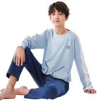 Catman Childrens Home Clothing Boys Pajamas Spring and Autumn Boys Pure Cotton Big Childrens Cotton Teenagers 2024 New Style
