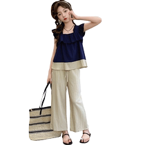 Yuyingfang Girls Summer Suit 2024 Childrens Small Flying Sleeve Babydoll Shirt Childrens Summer Suit Yamamoto Wide Leg Pants Two-piece Set
