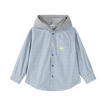 Cartoonist trendy childrens clothing autumn plaid shirt jacket Japanese boys casual hooded tops for older children