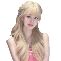 (American Sweetheart) Platinum Long Curly Hair Wig Womens Simulation Human Wig Natural Wig Cover Full Head Cover