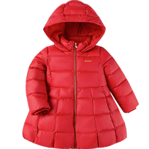 Balabala Childrens Clothing Childrens Down Jacket Mid-Length Girls Hooded Jacket Warm Winter Clothes Fashionable Western Style A Swing