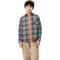 Ballabala children shirt pure cotton boy lined with long sleeves turnover 2024 spring dress CUHK child plaid jacket tide