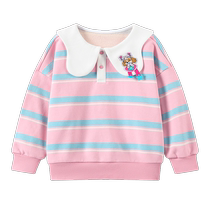 () Paw Paw Team Girls Sweater Childrens Autumn Style Fashionable Baby Girl Striped Bottoming Shirt Doll Collar Top
