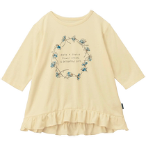 Qianquhui childrens clothing spring and summer girls curved hem ruffle design cotton three-quarter sleeve T-shirt top