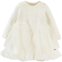 Mini Balabala Girls Dress Spring and Autumn Baby Cotton Soft Knitted Mesh Princess Dress Childrens Baby Dress