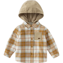 David Bella childrens velvet plaid shirt 2024 boys new shirt baby boy autumn and winter hooded top