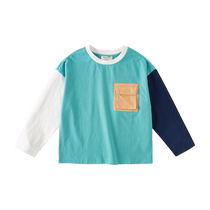 David Bella childrens T-shirt 2024 new spring clothing boys long-sleeved tops medium and large childrens contrast color pure cotton