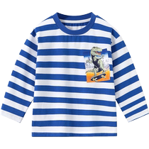 Boys T-shirt long-sleeved childrens baby bottoming shirt pure cotton 2023 spring striped top childrens T-shirt
