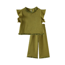 Ueki Childrens Clothing Girls Suit 2024 New Childrens Suit Autumn Middle and Large Childrens Vest and Wide-Leg Pants Two-piece Set