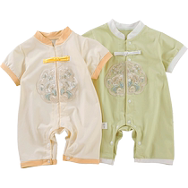 kmi baby clothes new Chinese style men and women short-sleeved long pants jumpsuit full moon one hundred days one year old hayi national style summer