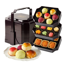 Jinluozi Mid-Autumn Festival peach mountain skin mooncake gift box with high-end three-layer Cantonese egg yolk and lotus paste pastry dessert for the elders