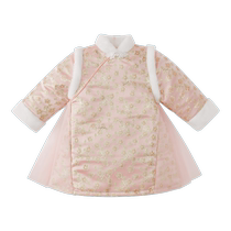 jellybabyTang Dress Girl Winter Plus Suede Qipao Skirt Winter Baby China Wind Dress Chinese Suit Children