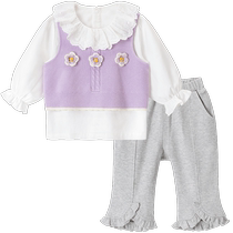 (Three-piece Autumn Clothing Set for Little Girls) 0-2 Years Old Baby One-Year-Old Outing Clothes and Pants Western Style Girls Set