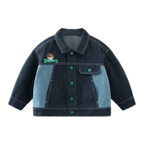 Qi Qi Xiong Boys Denim Jacket Spring and Autumn Childrens Autumn Tops 2024 New Childrens Clothes Autumn Boys Clothes