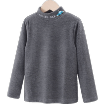 Boys bottoming shirt childrens velvet half turtleneck long-sleeved T-shirt older childrens autumn clothes boys autumn and winter thickened tops