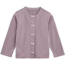 Qianquhui Childrens Clothing Autumn Girls Cotton Cardigan Ribbon Bow Decoration Sweet Princess Style