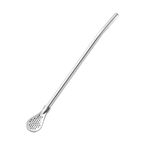 Ward Baihui stainless steel 304 straw spoon household coffee milk tea stirring spoon filter spoon one-piece dual-purpose spoon