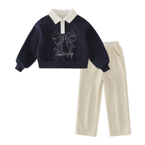 Girls fleece sweatshirt suit older childrens winter contrasting clothes trendy childrens college style autumn and winter childrens clothing babys autumn clothing