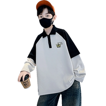 Yibeitong boys polo collar sweatshirt spring and autumn for big children 2024 new childrens autumn vacation two-piece long-sleeved tops autumn