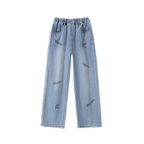 Kappa Kappa childrens jeans 2024 summer new comfortable thin straight pants childrens casual trousers