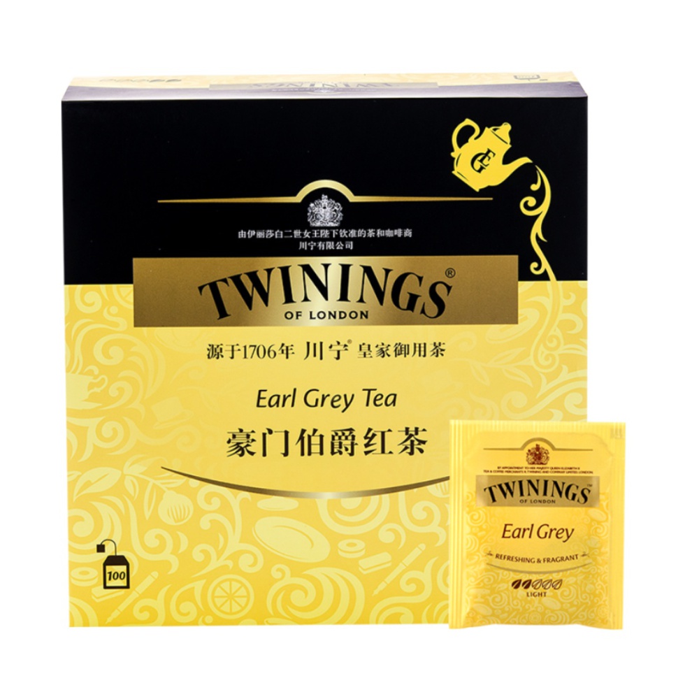 英国Twinings川宁欧洲进口英式豪门伯爵红茶2g*100片200g茶包茶叶