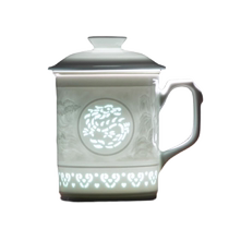 Jingdezhen ceramic shadow celadon home office tea cup high-end water cup large capacity mug high-end