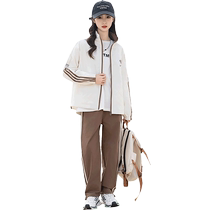 Yuyingfang Girls Jacket Set Older Childrens Color Blocked College Style Sports and Casual Tops Straight Leg Pants Two-piece Set