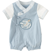 David Bella Newborn Chinese Style Romper Suit 2024 Summer New Style Boy Baby Full Moon Baby Clothes Hanfu Jumpsuit