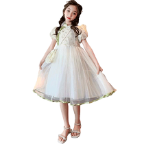 Yuyingfang Girls Improved Cheongsam Dress Summer Dress New Childrens Puff Sleeve Princess Dress Girls Summer Dress