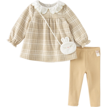 David Bella Childrens Pants Suit 2024 New Girls Plaid Top Two-piece Set Baby Girl Fashionable Autumn Outfit