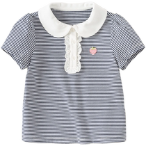 David Bella Childrens Short Sleeve T-Shirt 2024 Summer Girls Striped Top Baby Girl Cotton Bottoming Shirt