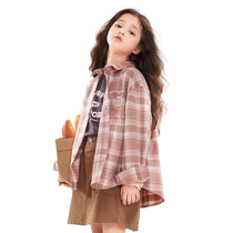 Girls plaid shirt childrens big children 2024 autumn thin coat brushed soft college style blouse jacket trendy