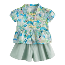 Mark Jenny 2024 new summer clothing girls panda party new Chinese style pure cotton short-sleeved suit