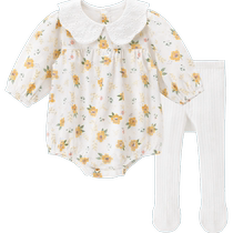 Baby girls spring and autumn long-sleeved coveralls baby one-piece clothes girls fashionable triangle harem clothes for going out one year old