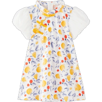Yings childrens floral dress puff sleeves 2023 summer girls short-sleeved princess dress summer performance dress dress