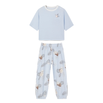 ibaby constant temperature childrens home clothes boys and girls short-sleeved pajamas set split trousers spring and summer thin antibacterial