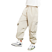 Snow Flying Kids Childrens Clothing Childrens Casual Pants Boys 2024 Spring Medium and Large Childrens Crease Big Pocket Overalls