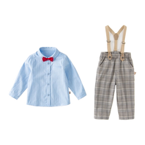 (Same style in the mall) David Bella Childrens Suit 2024 Spring and Autumn Boys Two-piece Set Shirt Plaid Pants Childrens Clothing