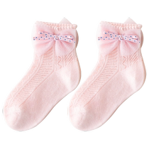 Caramella girls mesh summer thin breathable mid-calf socks cute bow little princess childrens socks
